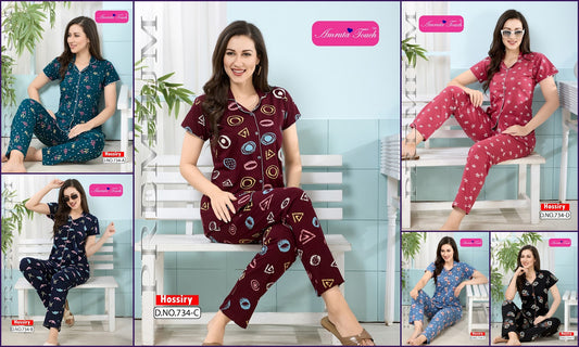 Design 734 Kavyansika Hosiery Collar Night Suits Manufacturer