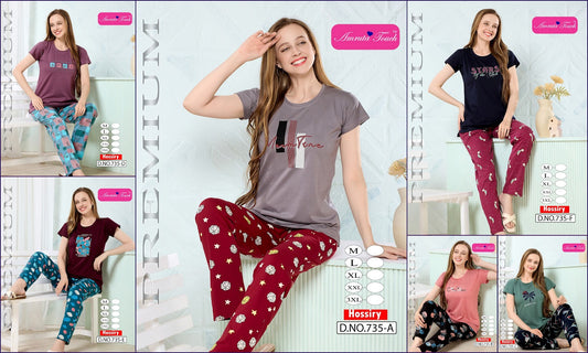 Design 735 Kavyansika Hosiery Cotton Pyjama Night Suits Exporter Gujarat