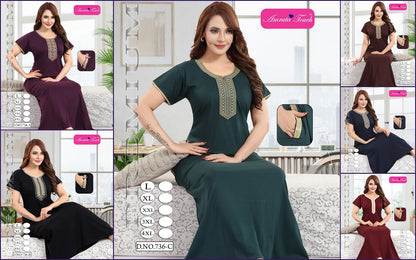 Design 736 Kavyansika Hosiery Cotton Night Gowns Exporter Gujarat