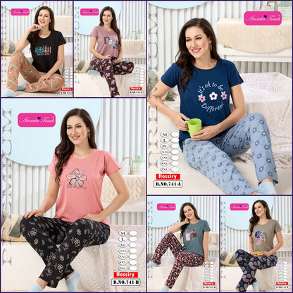 Design 741 Kavyansika Hosiery Cotton Pyjama Night Suits Wholesaler Gujarat