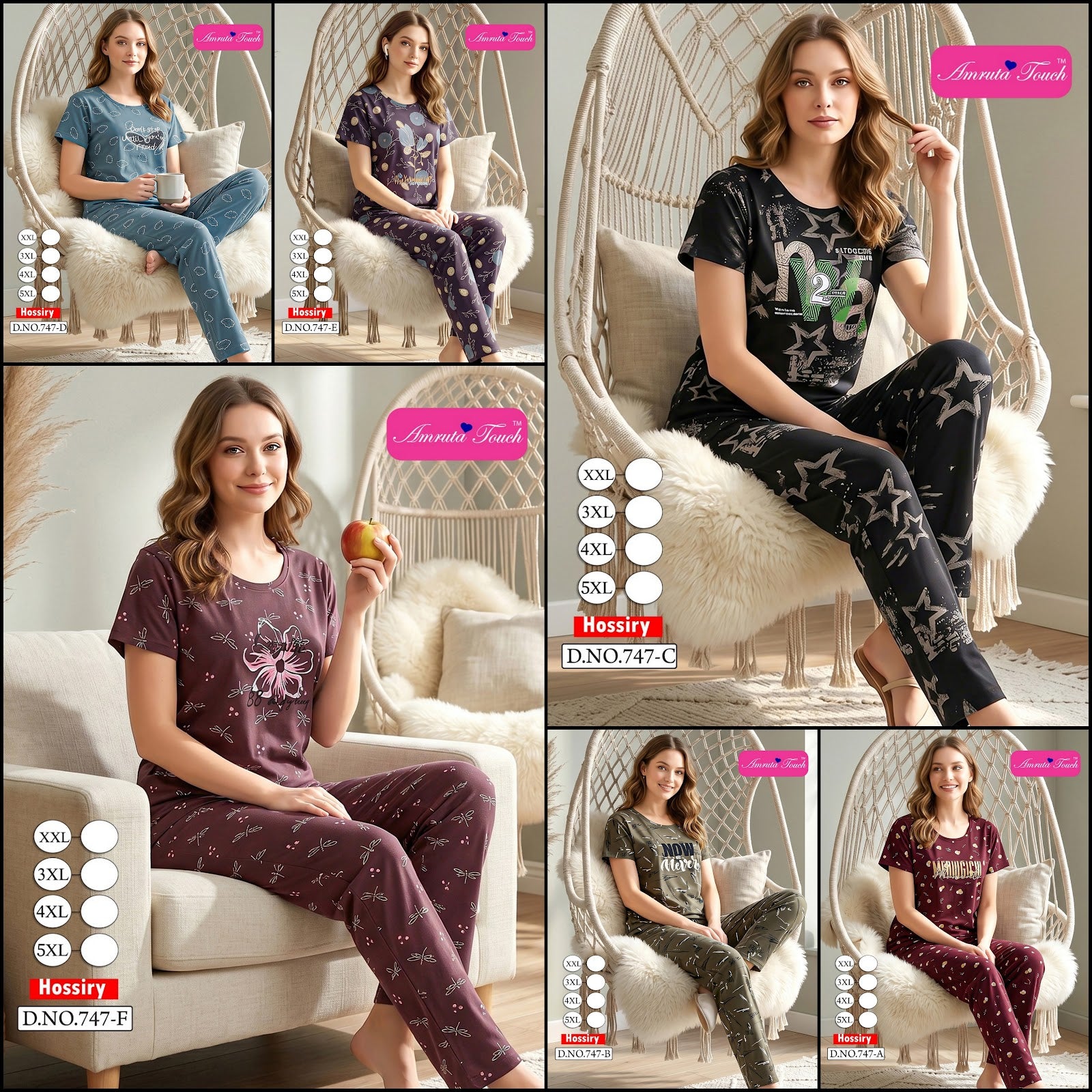 Design 747 Kavyansika Hosiery Pyjama Night Suits Wholesaler India
