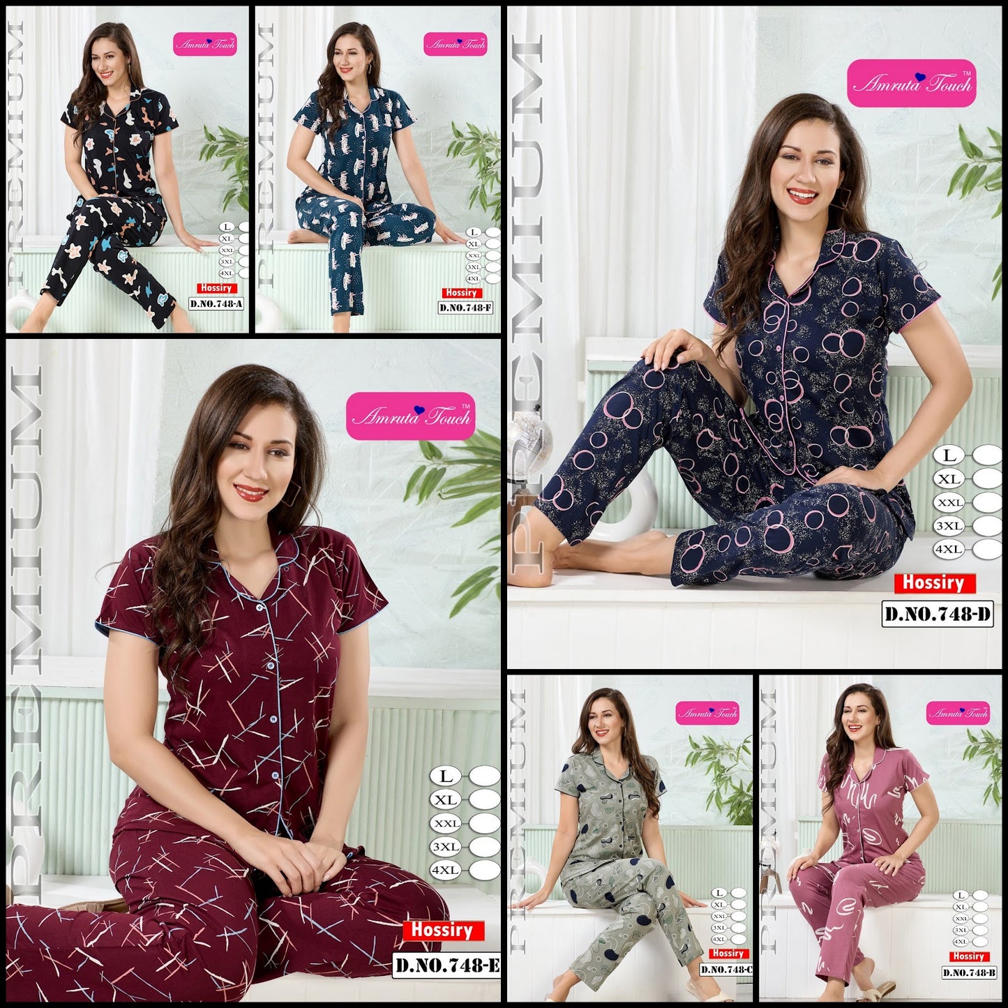 Design 748 Kavyansika Hosiery Cotton Collar Night Suits Wholesaler Ahmedabad