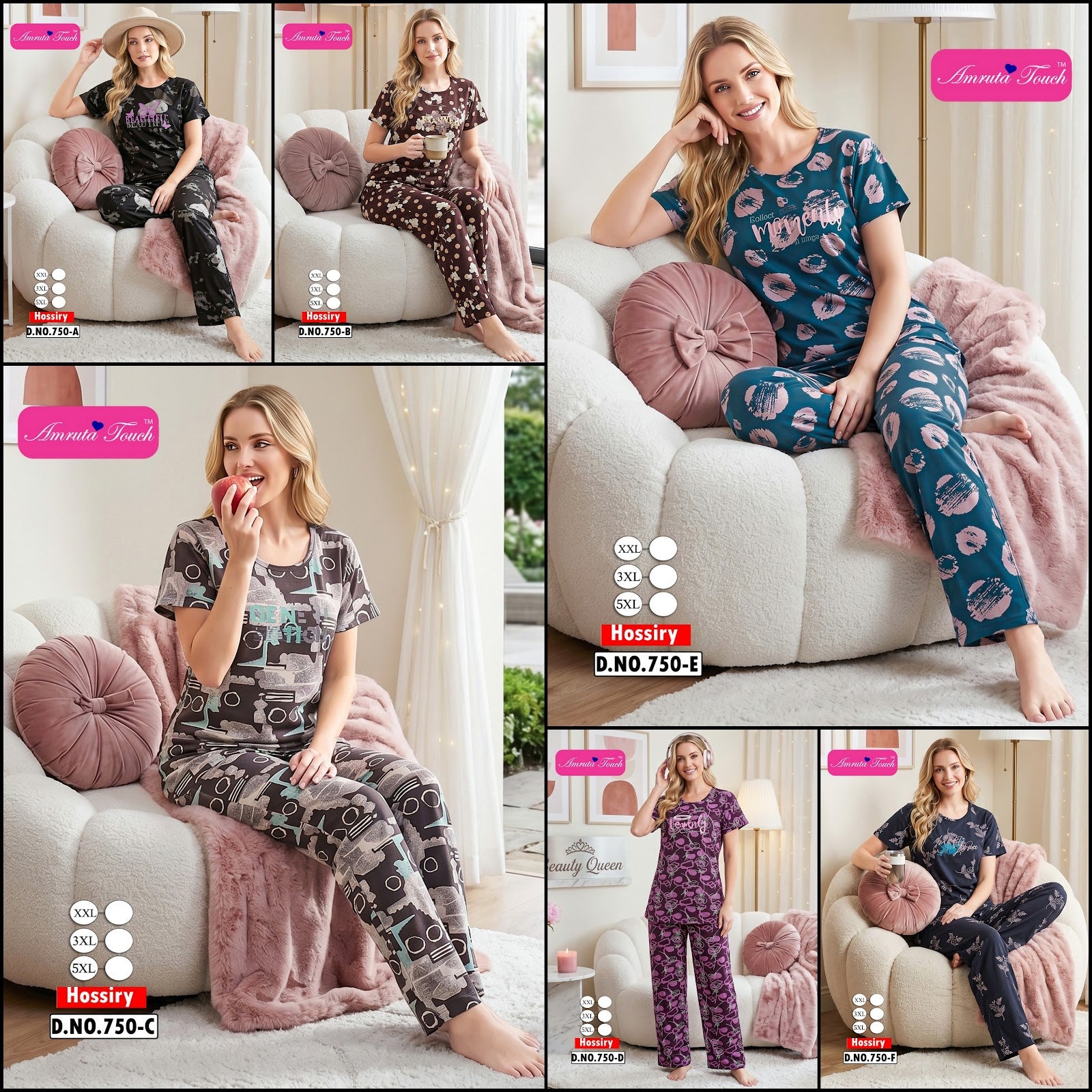 Design 750 Kavyansika Hosiery Pyjama Night Suits Exporter India