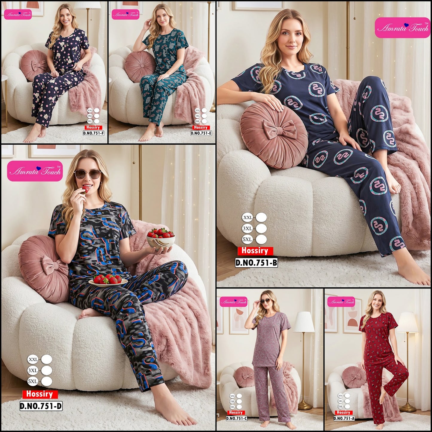Design 751 Kavyansika Hosiery Pyjama Night Suits Supplier India