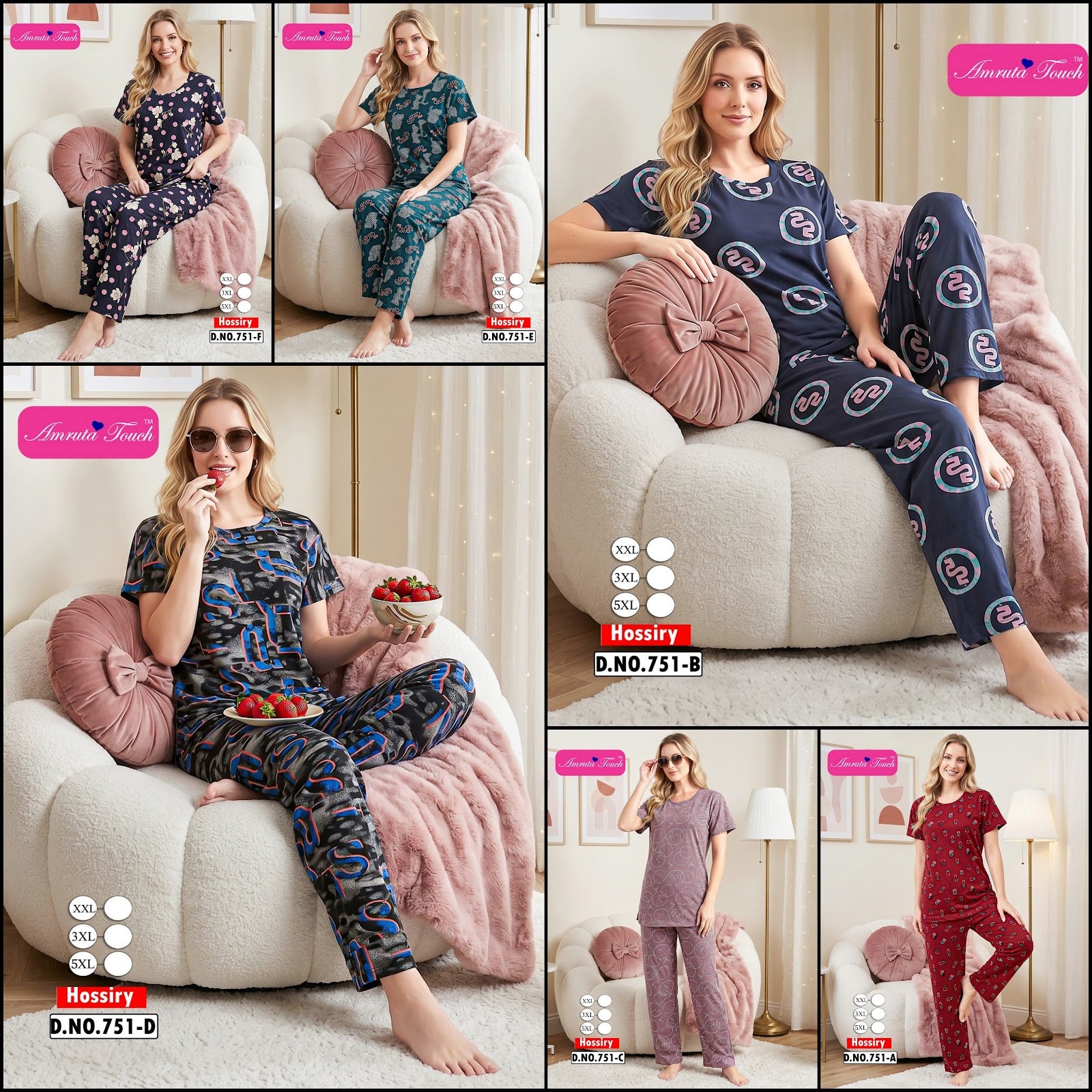Design 751 Kavyansika Hosiery Pyjama Night Suits Supplier India