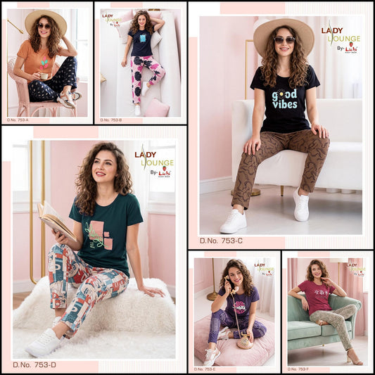 Design 753 Lichi Hosiery Cotton Pyjama Night Suits Wholesale Rate