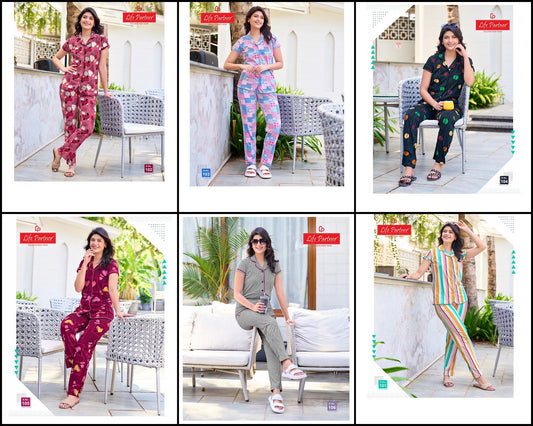 Design 7 Front Open Life Partner Cotton Collar Night Suits Exporter Ahmedabad