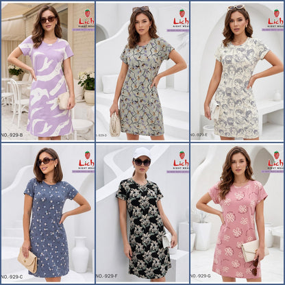Design 929 Lichi Hosiery Cotton Short Night Gown Exporter Gujarat