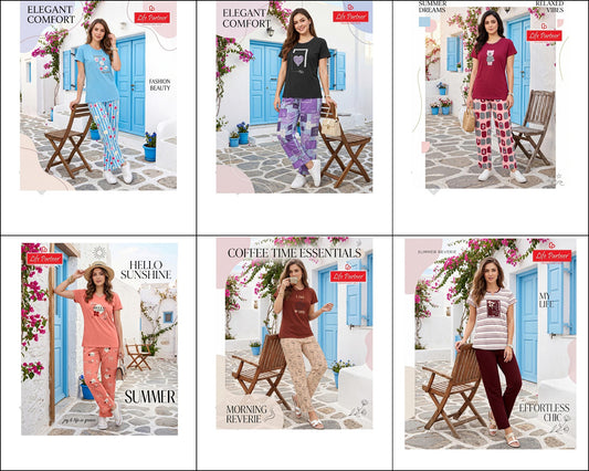 Design 9 Plain Print Life Partner Sinker Pyjama Night Suits Wholesale Price