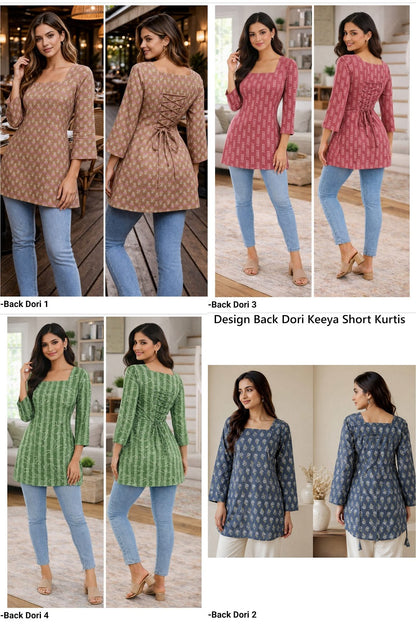 Design Back Dori Keeya Cotton Short Kurtis Exporter Ahmedabad