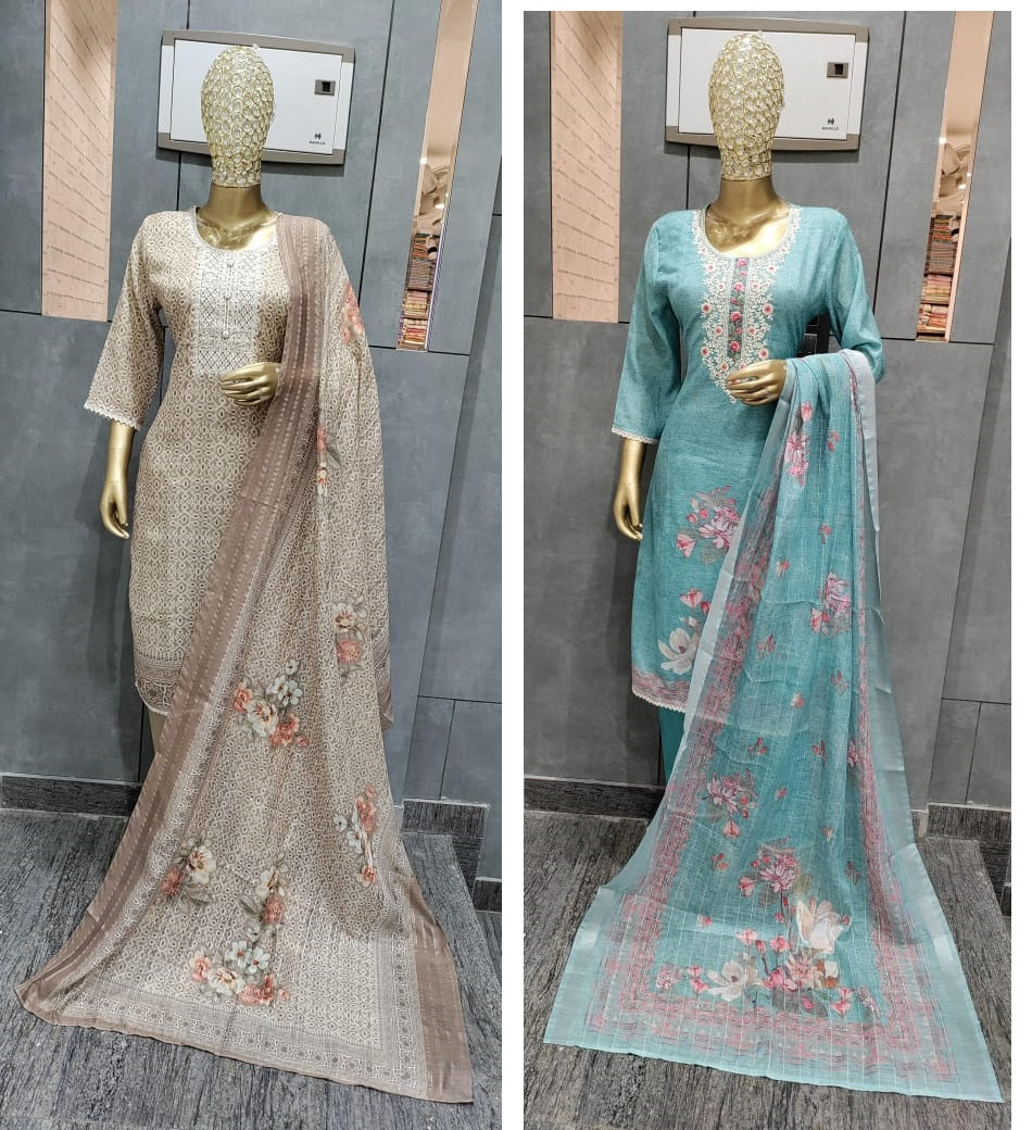 Designs1 Amba Linen Readymade Pant Style Suits Wholesale Price