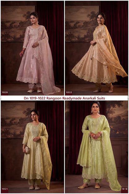 Dn 1019-1022 Rangoon Tissue Simmer Readymade Anarkali Suits Exporter Ahmedabad