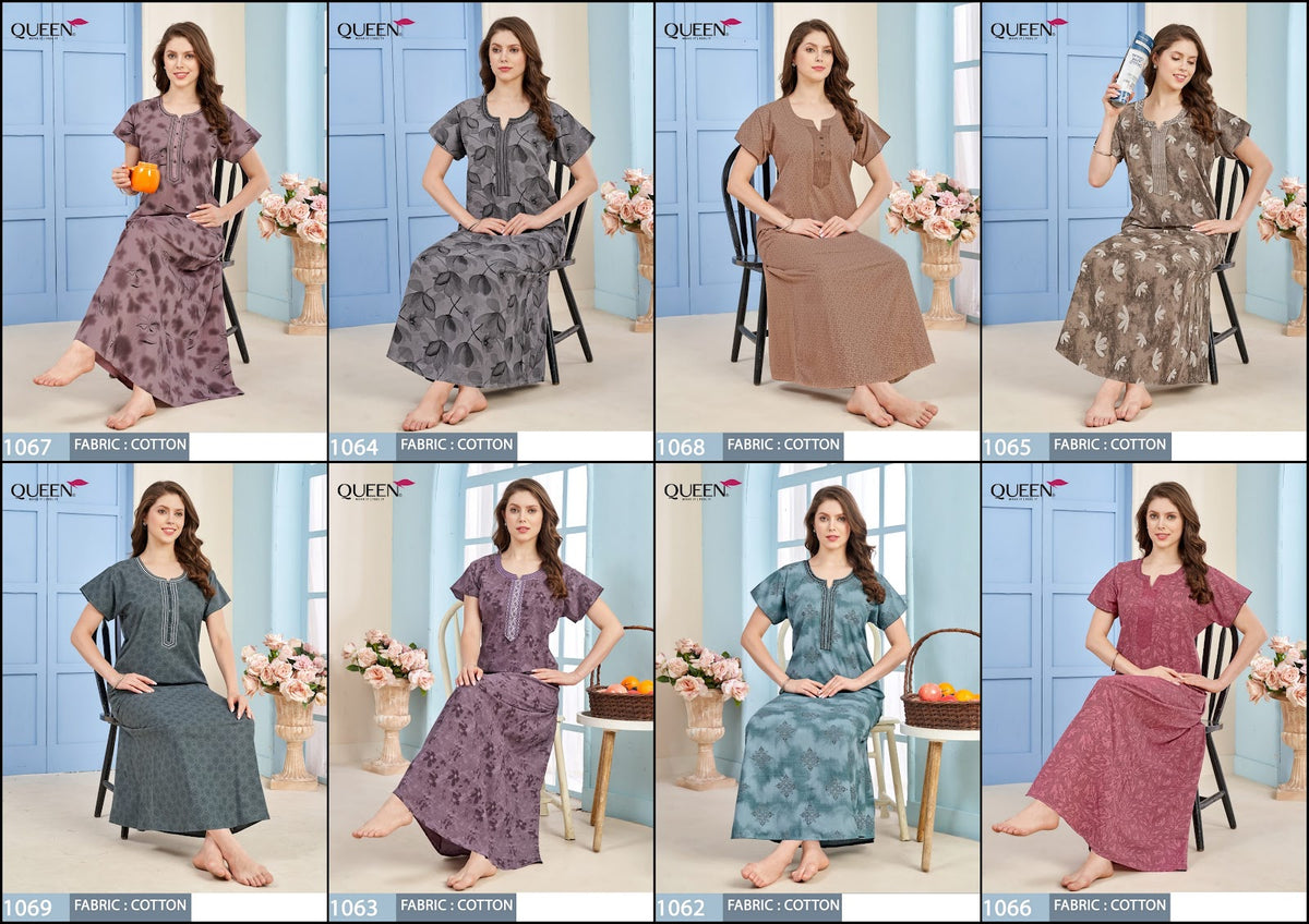 Dn 1062-1069 Queen Cotton Night Gowns Manufacturer Gujarat