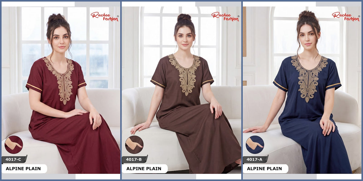 Dn 4017 Plain Ruchee Fashion Alpine Night Gowns Supplier India