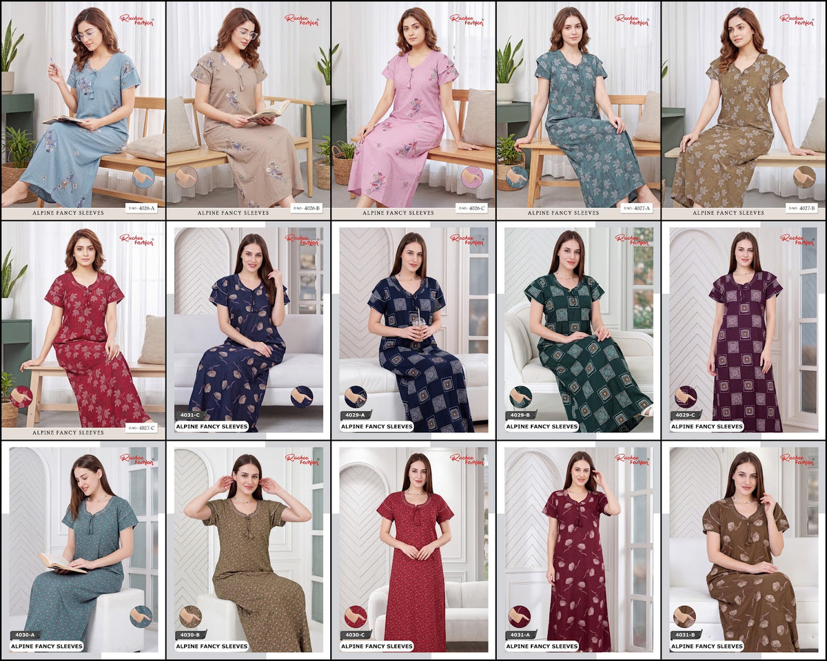 Dn 4026-4031 Alpine Ruchee Fashion Night Gowns Exporter