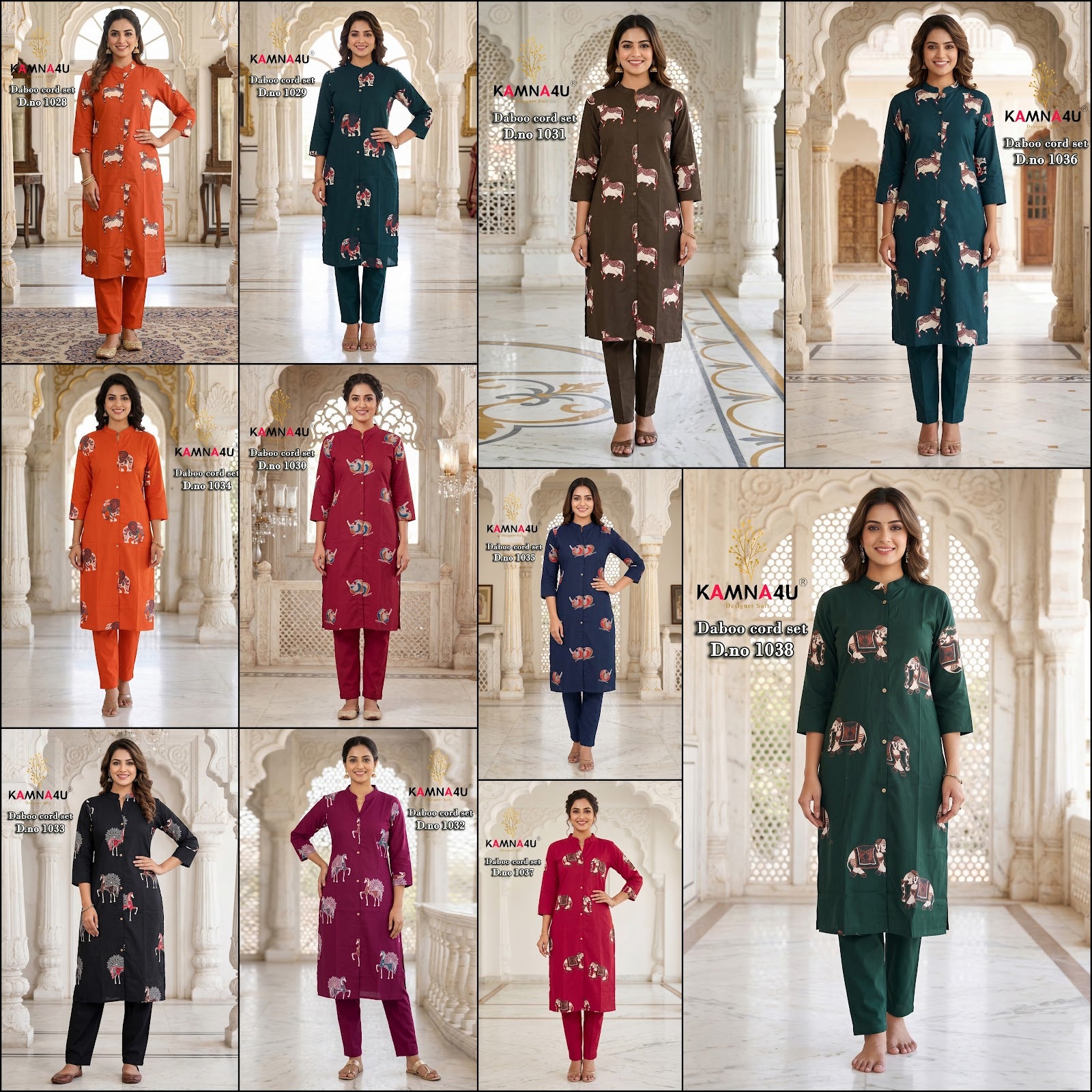 Dno 1028-1038 Kamna4U Dhabu Co Ord Set Exporter India