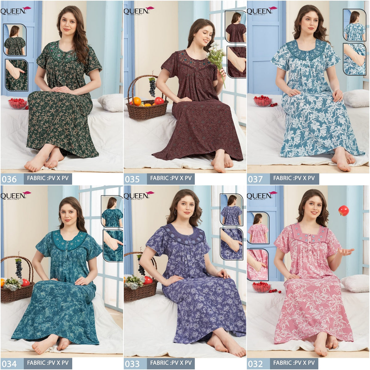 Dno 1032-1037 Queen Pv Night Gowns Supplier Gujarat