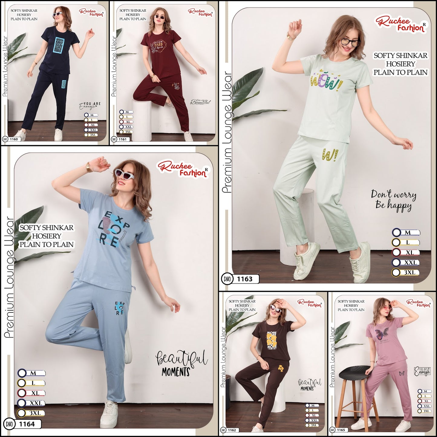 Dno 1160-1165 Ruchee Fashion Sinker Pyjama Night Suits Wholesaler Gujarat