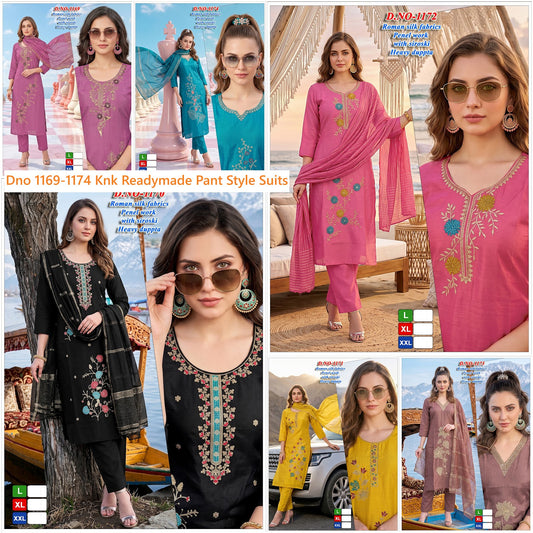 Dno 1169-1174 Knk Roman Silk Readymade Pant Style Suits Manufacturer India