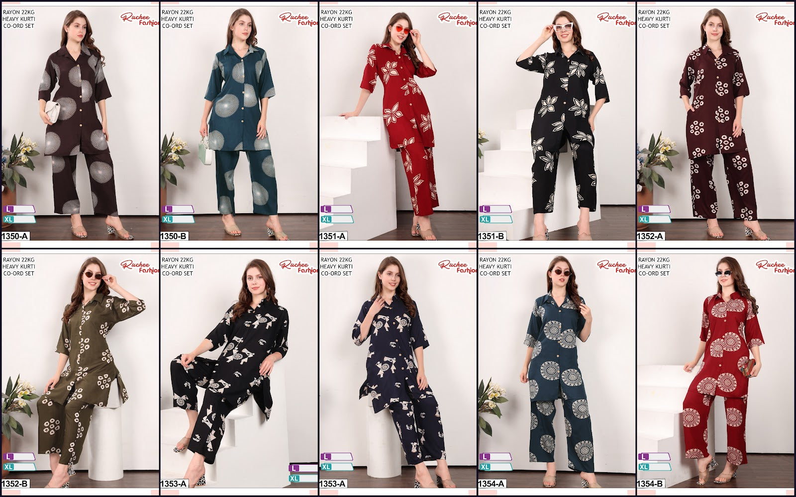 Dno 1350-1354 Ruchee Fashion Rayon 22Kg Co Ord Set Manufacturer Gujarat