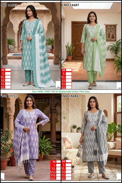 Dno 14685-14687-702 Kh Readymade Cotton Pant Suits Exporter Gujarat