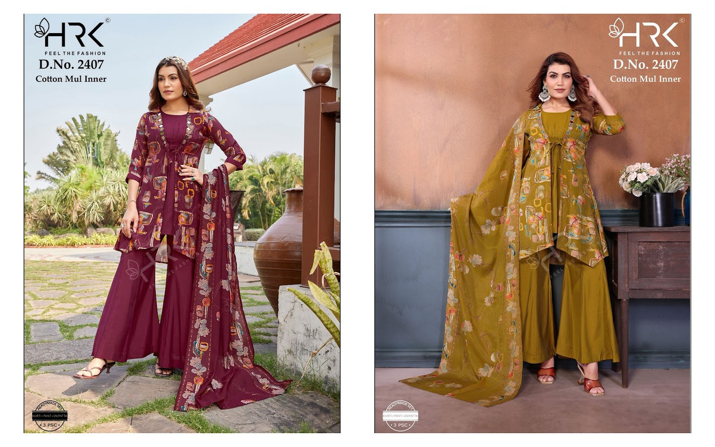 Dno 2407 Shrug Pattern Hrk Chanderi Readymade Plazzo Style Suits Wholesaler
