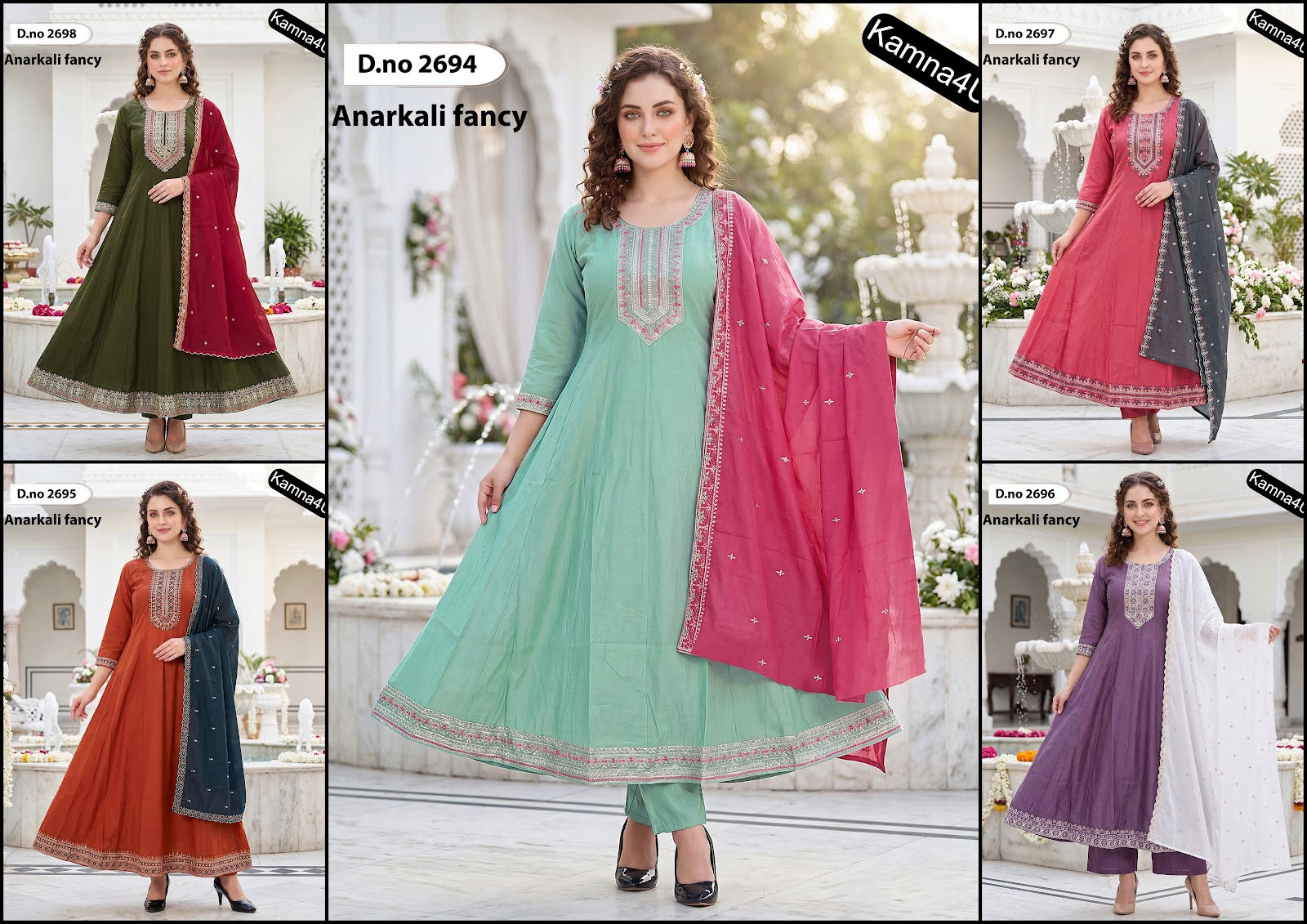 Dno 2694-2698 Kamna4U Roman Readymade Anarkali Suits Exporter Ahmedabad