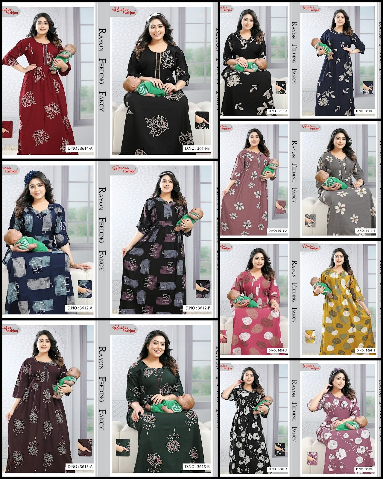 Dno 3608-3614 Ruchee Fashion Rayon Feeding Night Gown Wholesaler