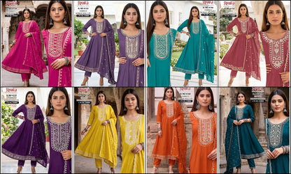 Dno 4153 To 4160 Rushika Roman Silk Readymade Anarkali Suits Wholesaler