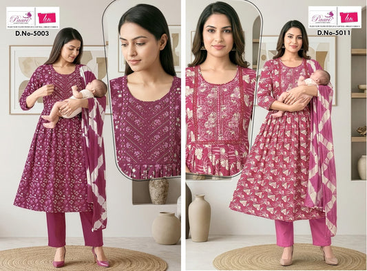 Dno 5003-5011 Paavi Liva Reyon Feeding Readymade Suit Wholesale Price