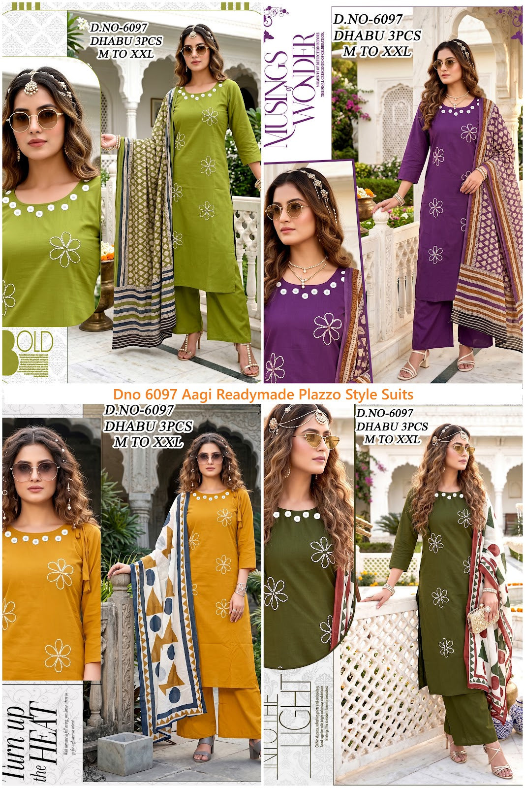 Dno 6097 Aagi Dhabu Cotton Readymade Plazzo Style Suits Exporter Ahmedabad