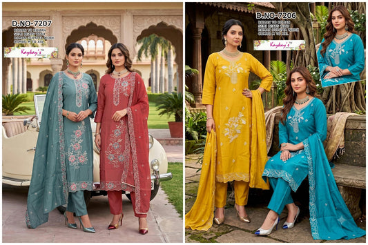 Dno 7206-7207 Kaykay Roman Readymade Pant Style Suits Wholesale Rate