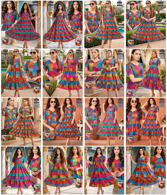 Dno 803-814 Velley Chanderi Anarkali Kurtis Wholesaler Ahmedabad