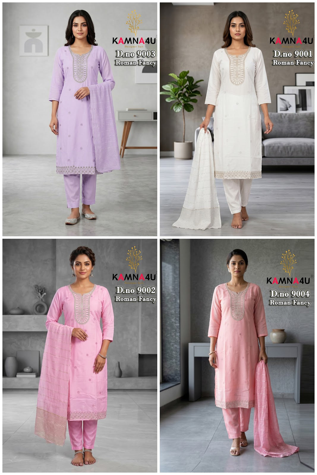Dno 9001-9004 Kamna4U Roman Readymade Pant Style Suits Wholesale