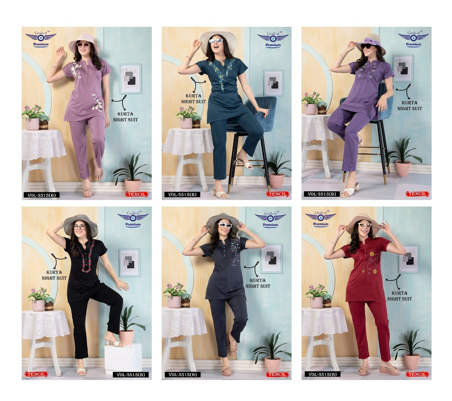 Double Pocket 3515 B Grab It Tencil Kurta Night Suits Manufacturer Ahmedabad