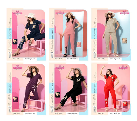 Double Pocket Design 1675 La Fairy Tencil Pyjama Night Suits Manufacturer Gujarat