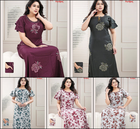 Double Sleeves Ruchee Fashion Alpine Night Gowns Exporter