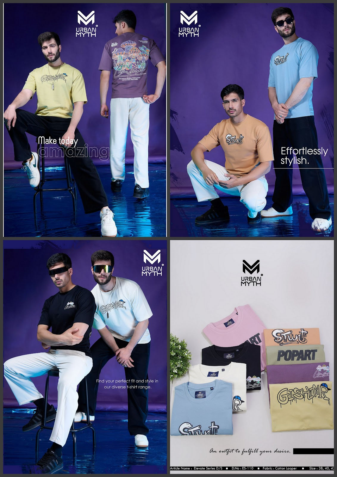 Es-110 Elevate Series Urban Myth Cotton Looper Mens Tshirts Exporter