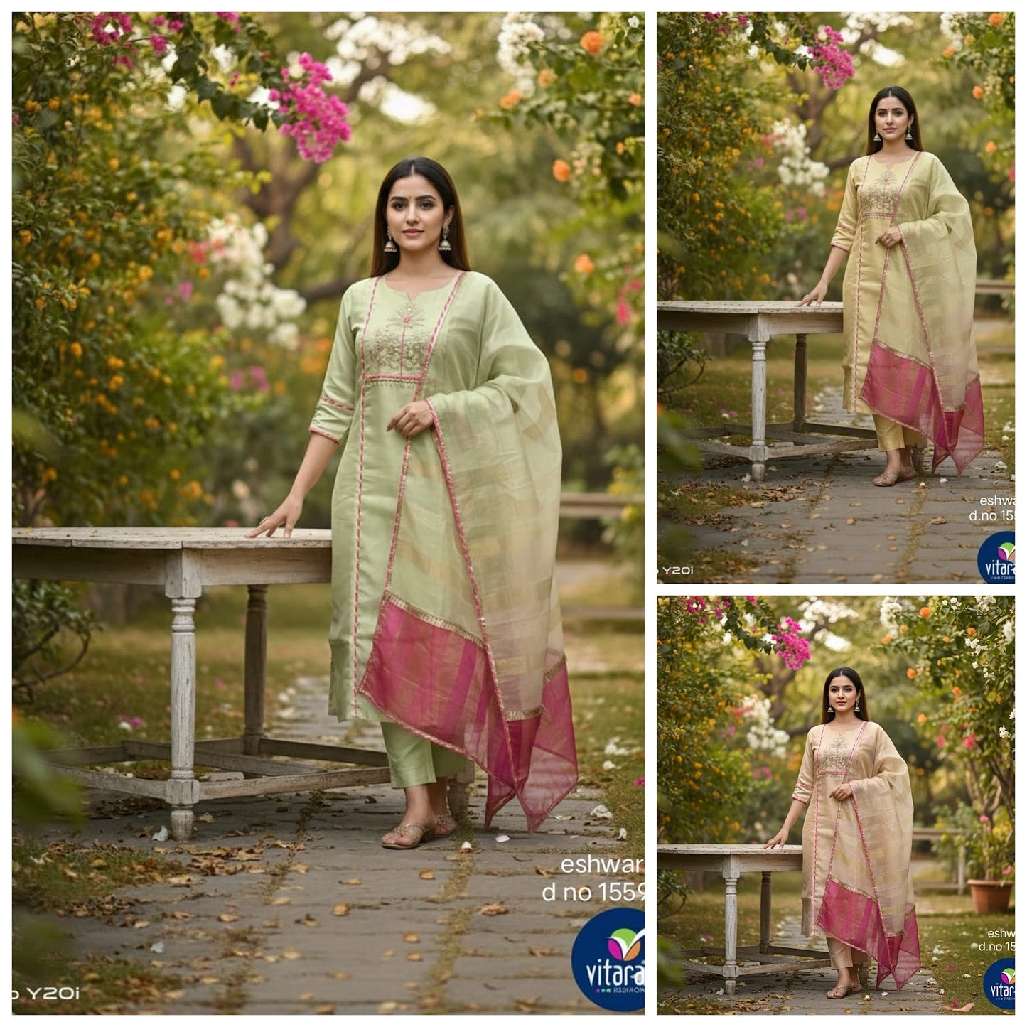 Eshwari Vitara Tissue Simmer Readymade Pant Style Suits Exporter India