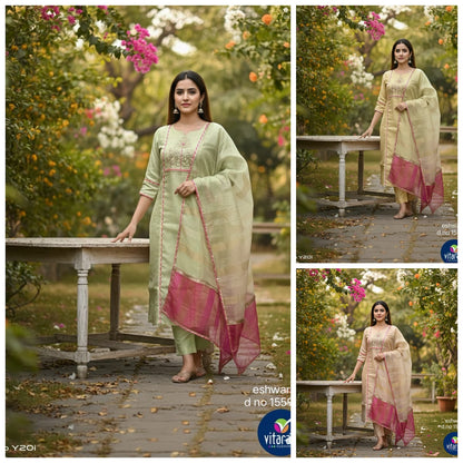 Eshwari Vitara Tissue Simmer Readymade Pant Style Suits Exporter India