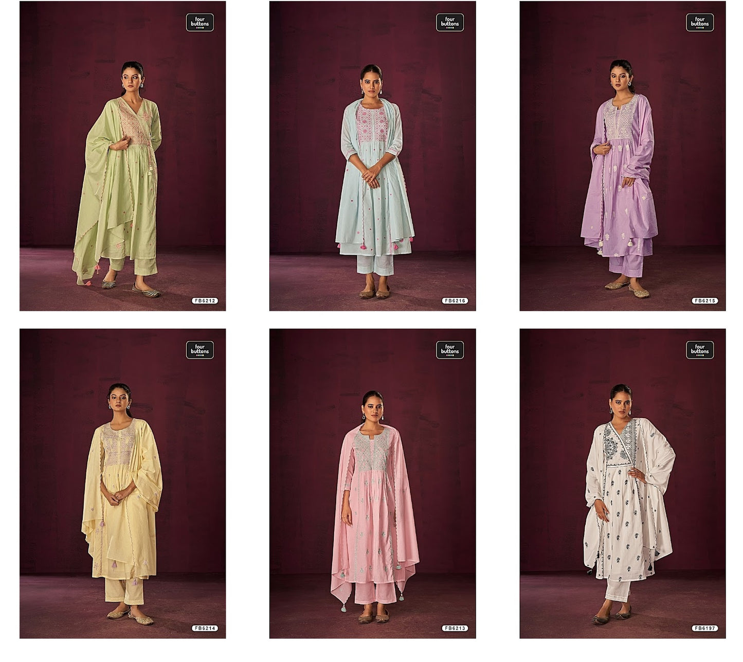 Fb 212-216 Four Buttons Cotton Readymade Pant Style Suits