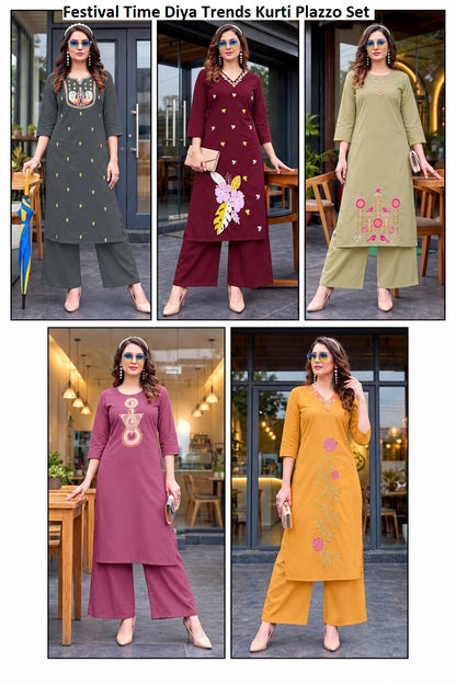 Festival Time Diya Trends Cotton Kurti Plazzo Set Exporter India
