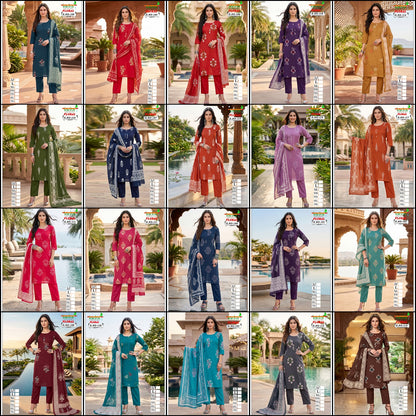 Floral Kanha Liva Reyon Readymade Pant Style Suits Exporter Ahmedabad