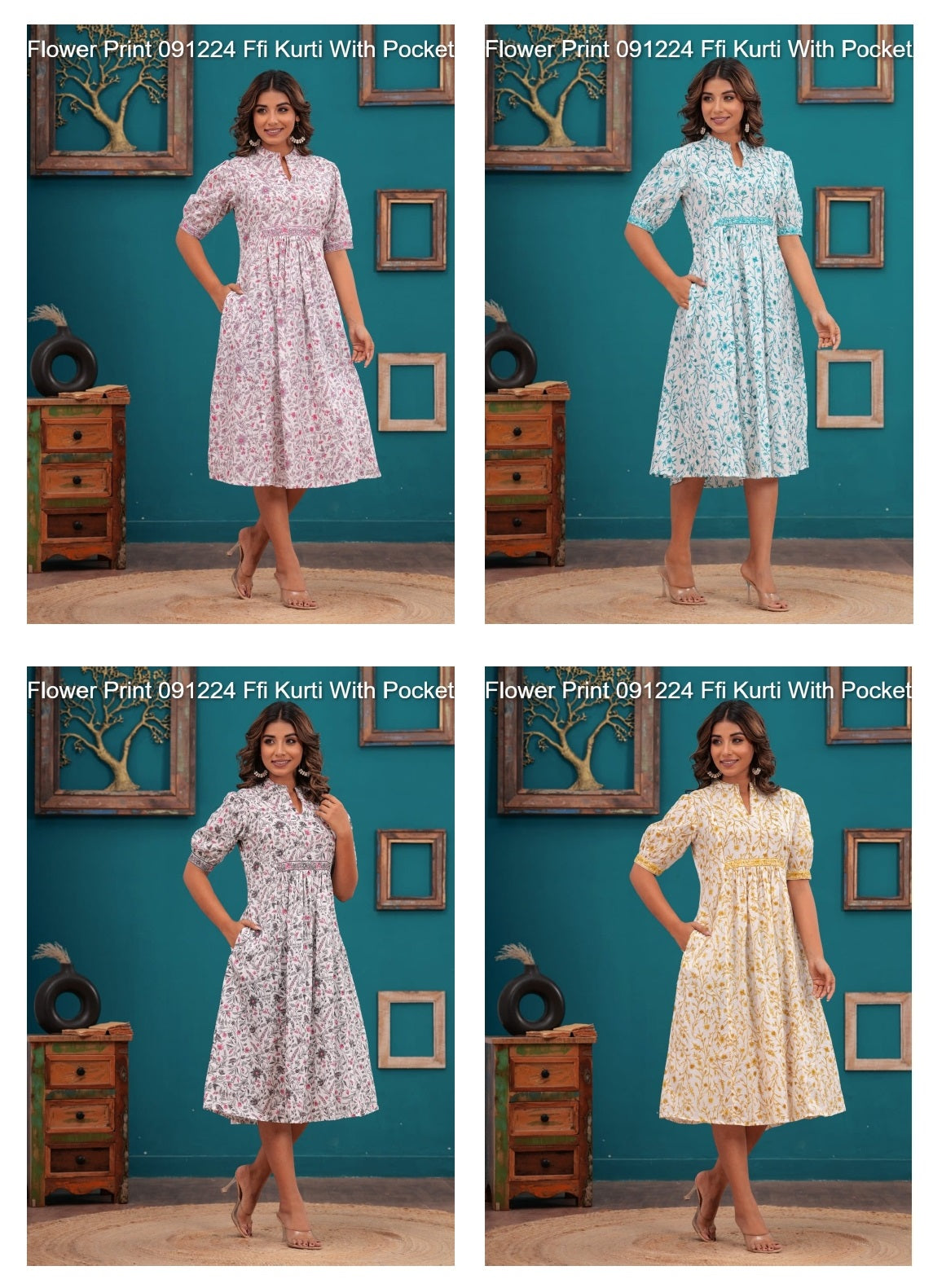 Flower Print 091224 Ffi Cotton Kurti With Pocket Manufacturer Ahmedabad