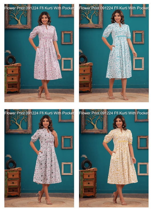 Flower Print 091224 Ffi Cotton Kurti With Pocket Manufacturer Ahmedabad
