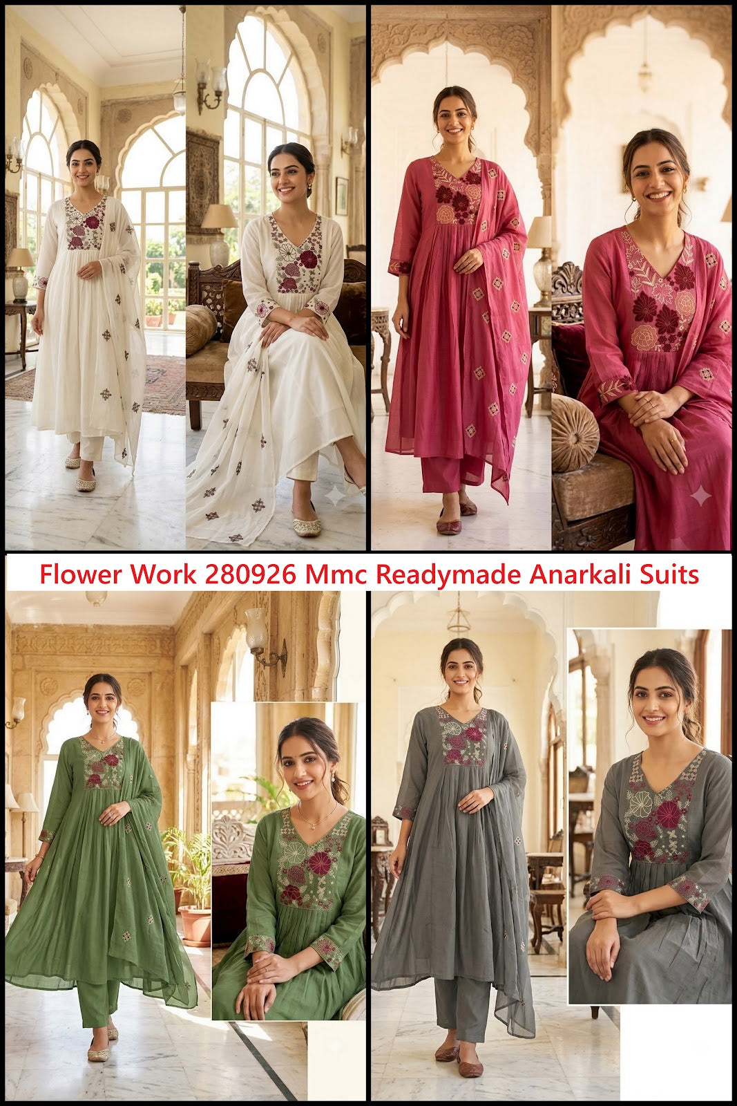 Flower Work 280926 Mmc Chanderi Readymade Anarkali Suits Supplier India