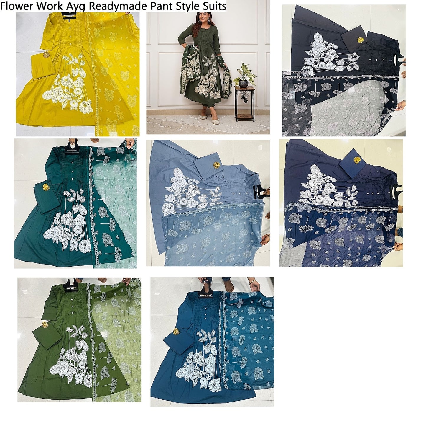 Flower Work Ayg Cotton Readymade Pant Style Suits Wholesale