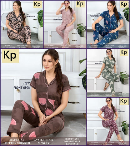 Front Open 1205 Kp Cotton Collar Night Suits Manufacturer