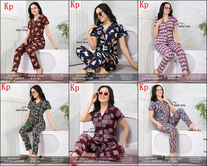 Front Open 200626 Kp Cotton Collar Night Suits Wholesaler India