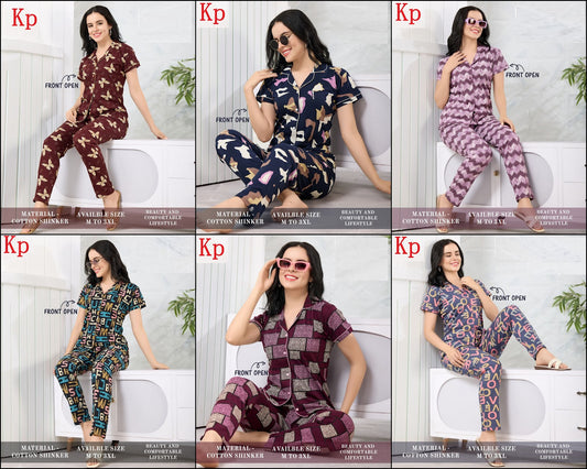 Front Open 200626 Kp Cotton Collar Night Suits Wholesaler India